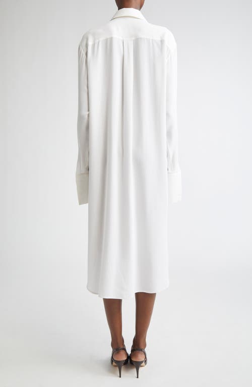 Michael Kors Collection Pleated Front Long Sleeve Silk Shirtdress In White