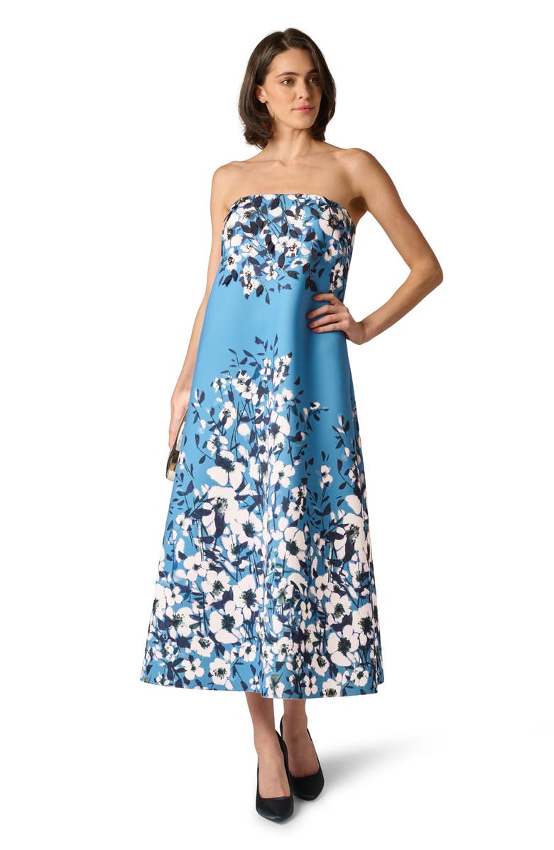 Aidan Mattox Print Strapless Scuba Trapeze Dress, Alternate, color, 