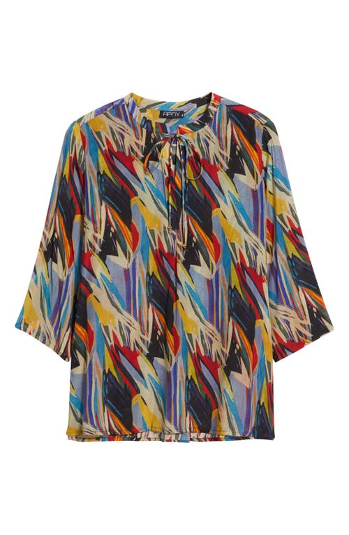 Apny Print Tassel Split Neck Chiffon Top In Multi