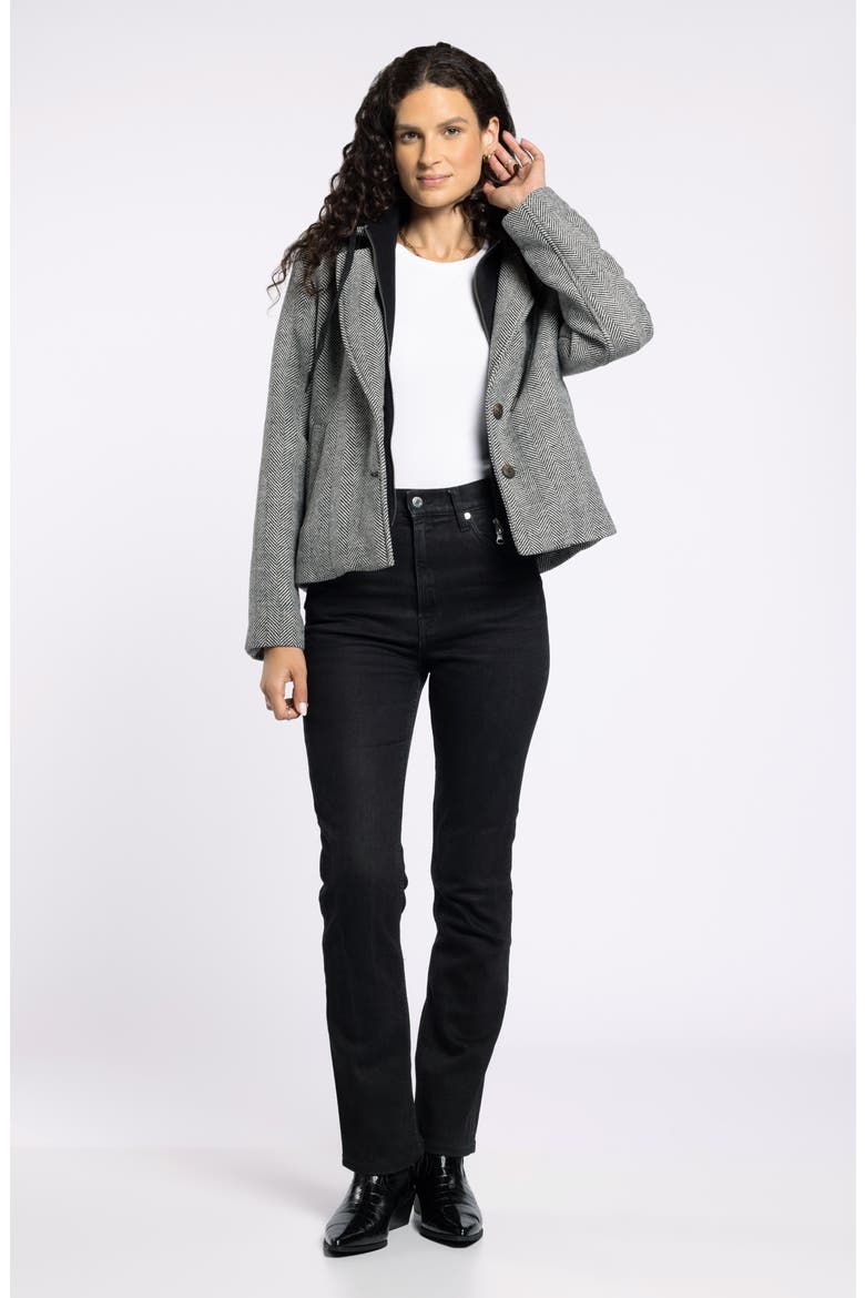 Alejandra Herringbone Coat with Bib Hoodie, Alternate, color, CHARCOAL MELANGE