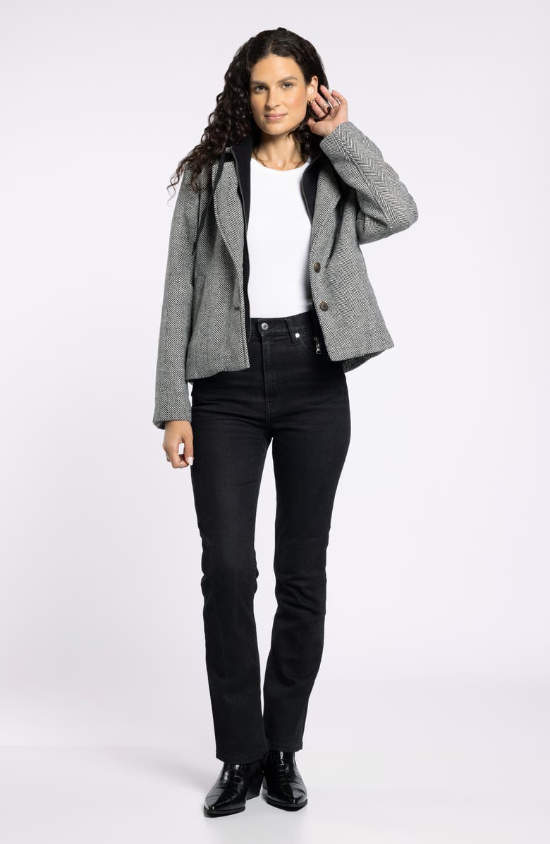 Thread & Supply Alejandra Herringbone Coat with Bib Hoodie, Alternate, color, Charcoal Melange