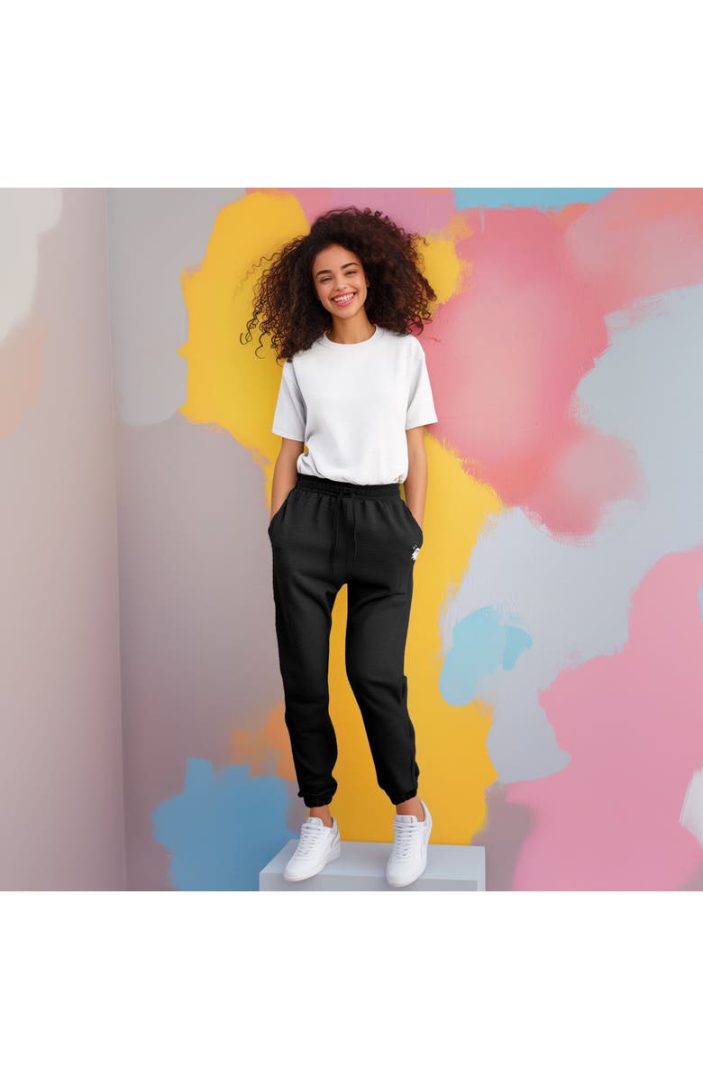 Dalix Womens Heartly Ghost Embroidered Fleece Sweatpants, Alternate, color, Black