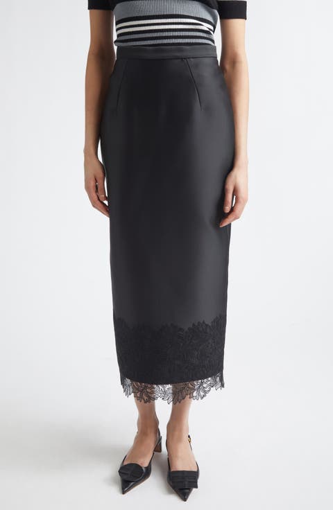 Winny Lace Trim Cloqué Pencil Skirt