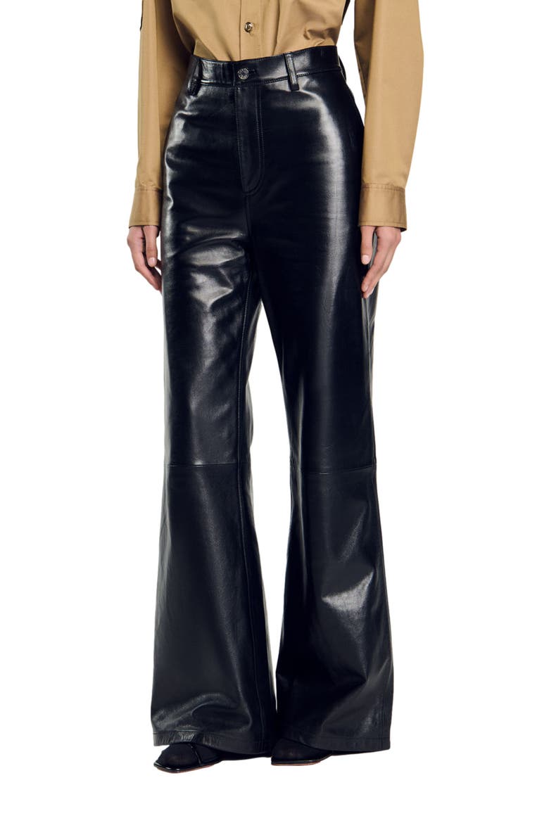 Flared leather trousers, Alternate, color, Black