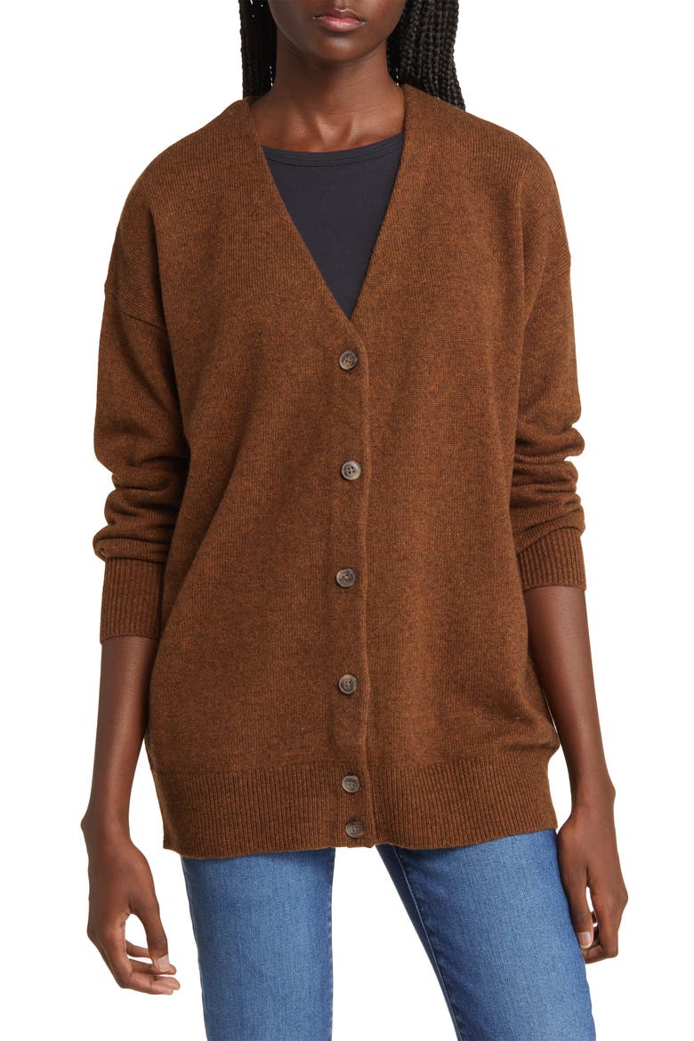 V-Neck Relaxed Cardigan, Alternate, color, HEATHER HICKORY
