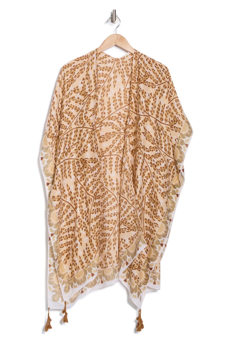 Abstract Print Ruana, Alternate, color, BEIGE