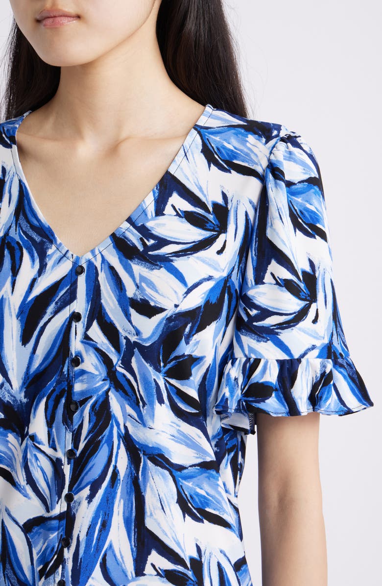 AK ANNE KLEIN Ruffle Accent Short Sleeve Button-Up Shirt, Alternate, color,