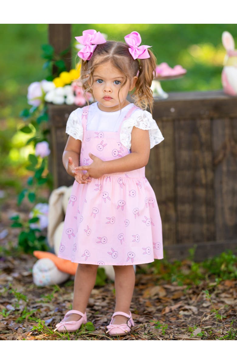 Mia Belle Girls Girls Bunny Hop Lace Overall Dress Set, Alternate, color, Pink