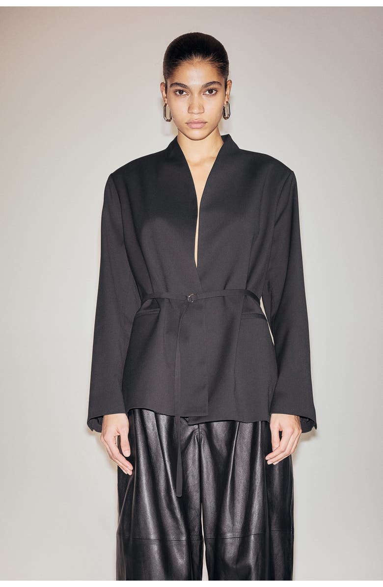 H&M Belted Blazer, Alternate, color, Black