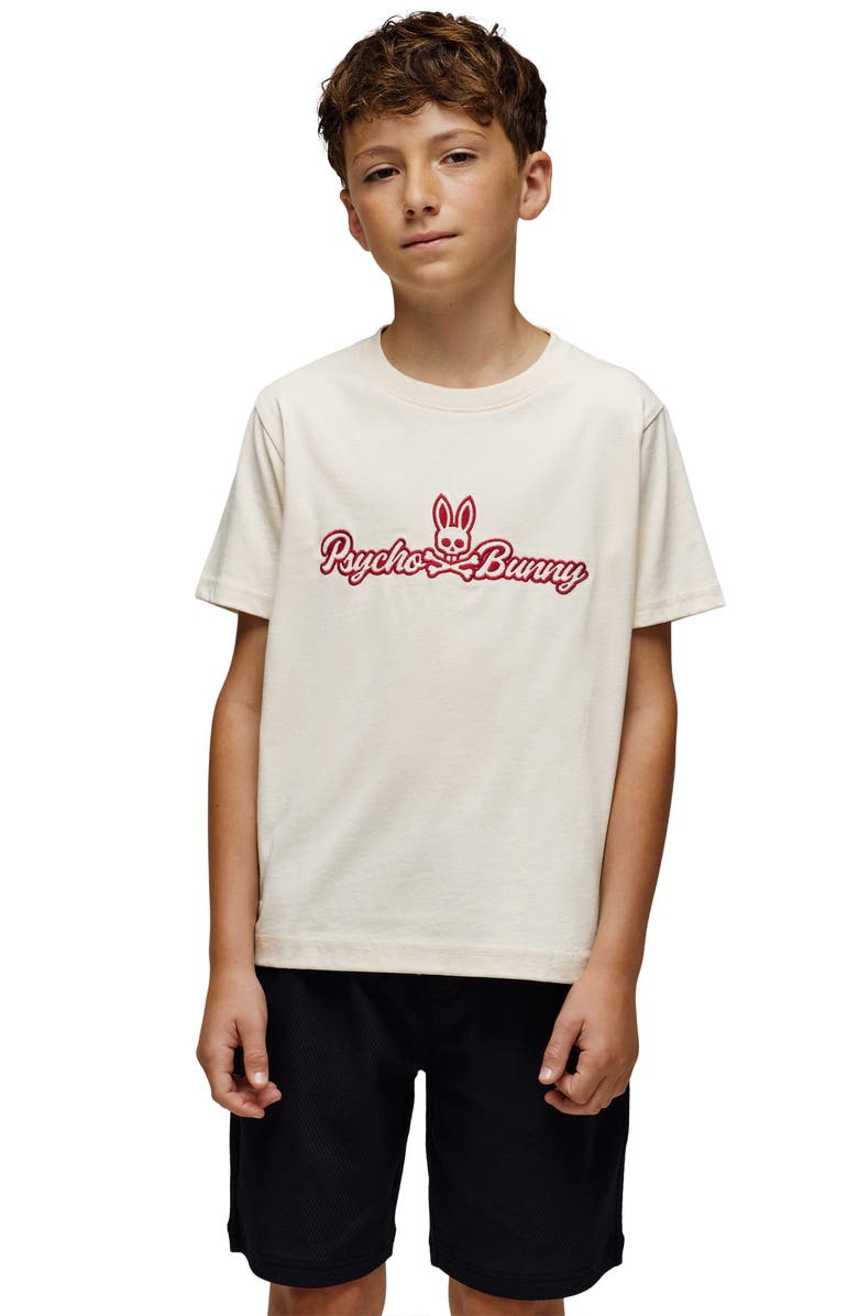 Psycho Bunny Kids' Eastwood Wordmark Cotton Graphic T-Shirt, Alternate, color, White Cap Grey