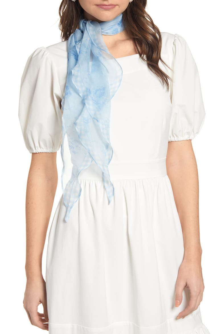 Floral Kite Silk Chiffon Scarf, Main, color, BLUE FLORAL BIRD KITE