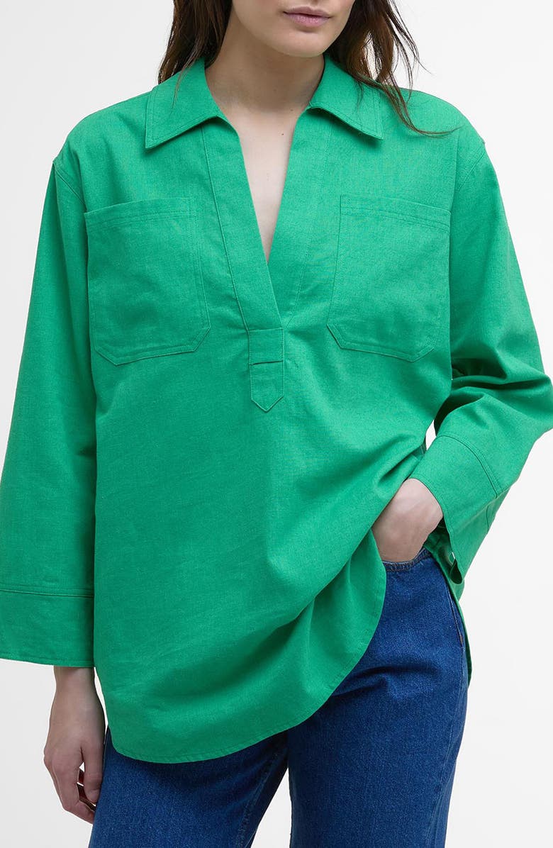 Barbour Cecile Cotton & Linen Shirt, Main, color, Kelly Green
