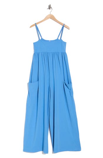 Free People Fp Movement Hot Shot Strappy Stretch Cotton Jumpsuit In Blue