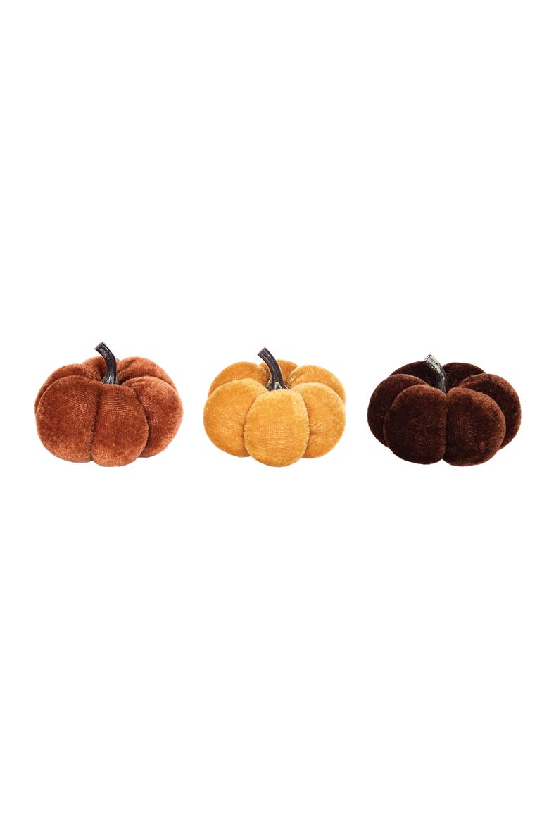 Velvet Pumpkin Decorative Small Tabletop Figurines, Set of 9, Main, color, Orange