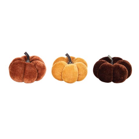 Velvet Pumpkin Decorative Small Tabletop Figurines, Set of 9