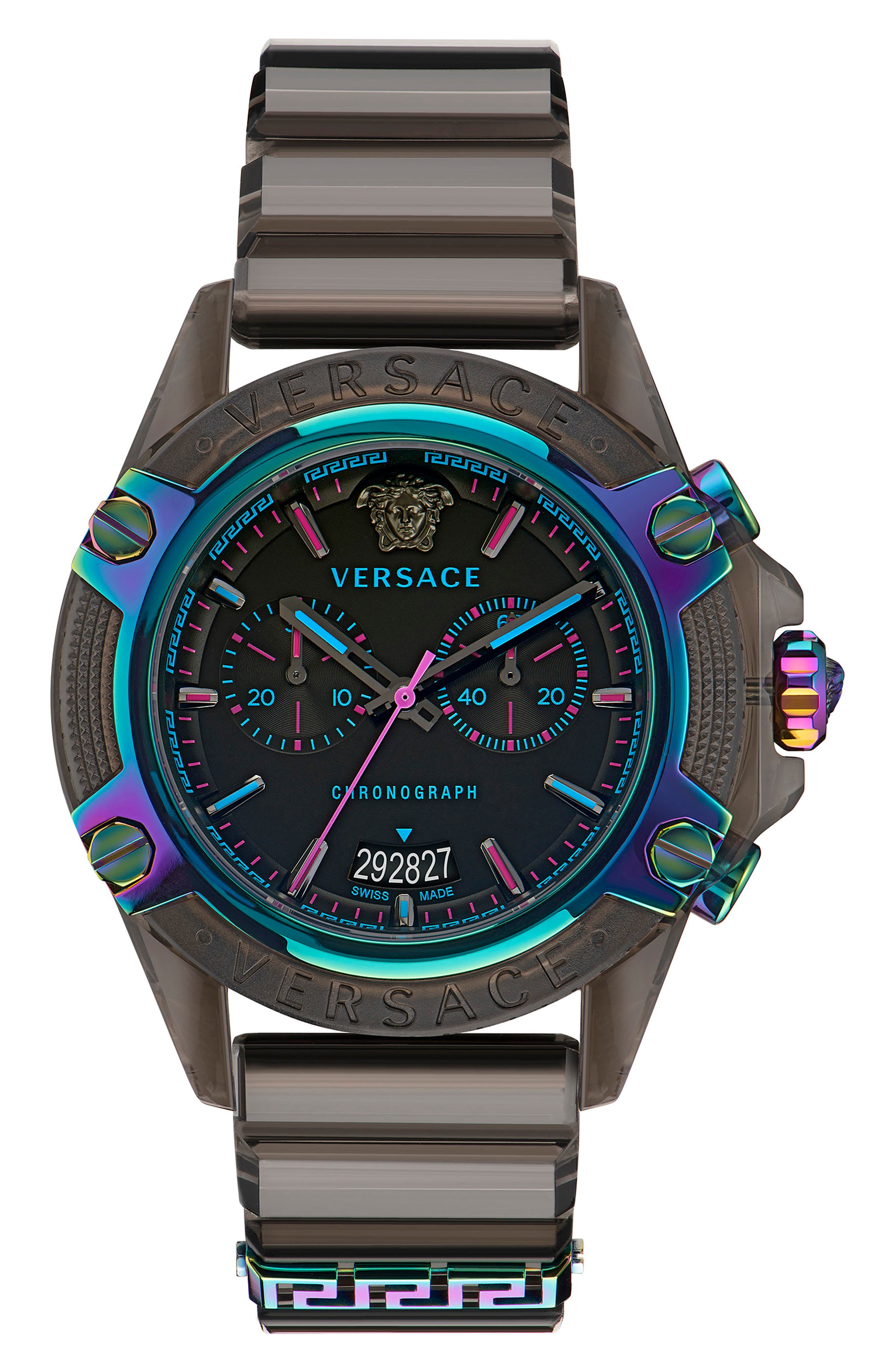 Versace Icon Active Chronograph Silicone Strap Watch, 44mm