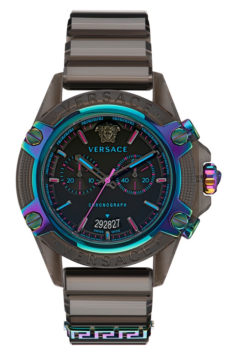 Icon Active Chronograph Silicone Strap Watch, 44mm, Main, color, BLACK