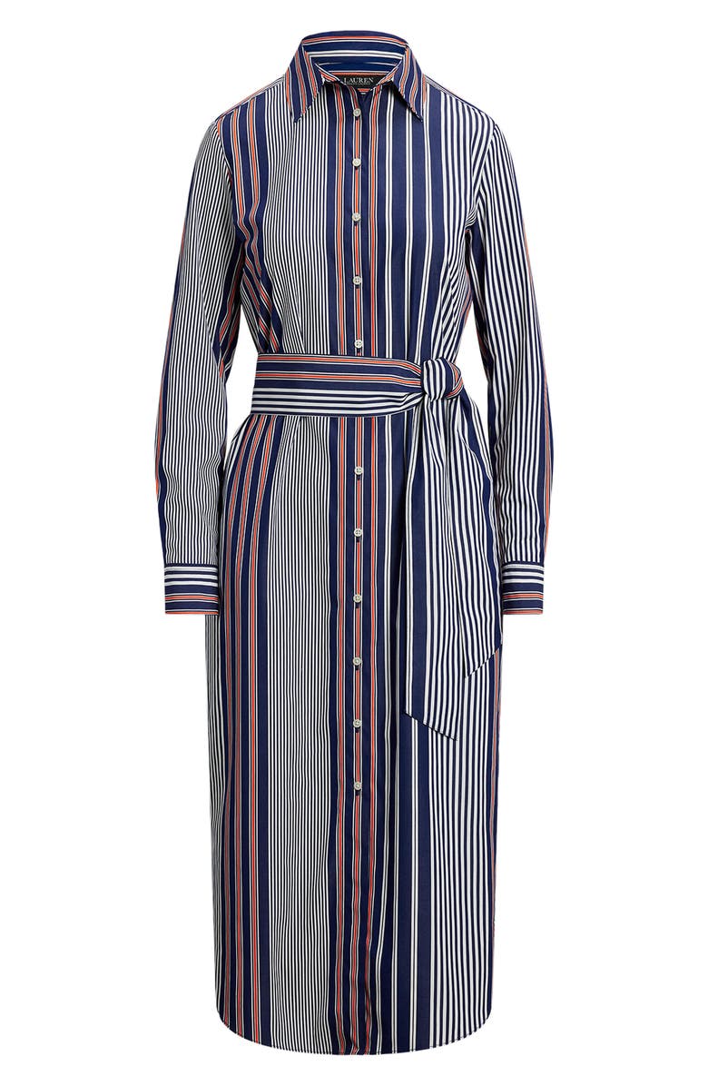 Ralph Lauren Stripe Shirtdress, Alternate, color, Blue/ White/ Orange