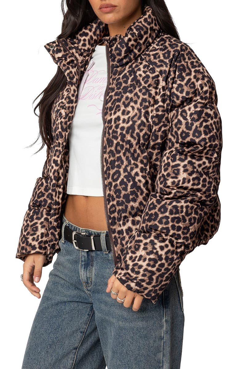 EDIKTED Dalya Leopard Print Puffer Jacket, Alternate, color, Leopard