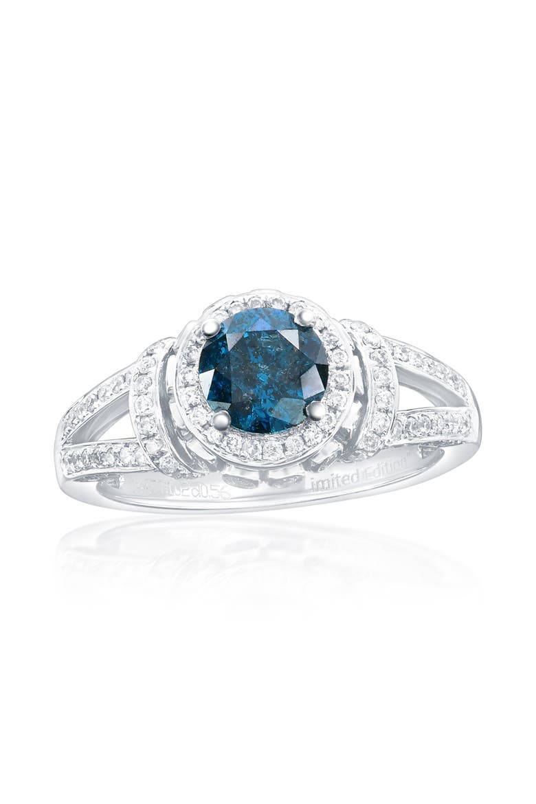 14K White Gold 1.02ct Blue Diamond & 0.56cttw Diamond Ring, Main, color, White Gold