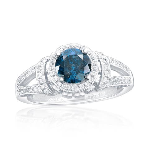 14K White Gold 1.02ct Blue Diamond & 0.56cttw Diamond Ring