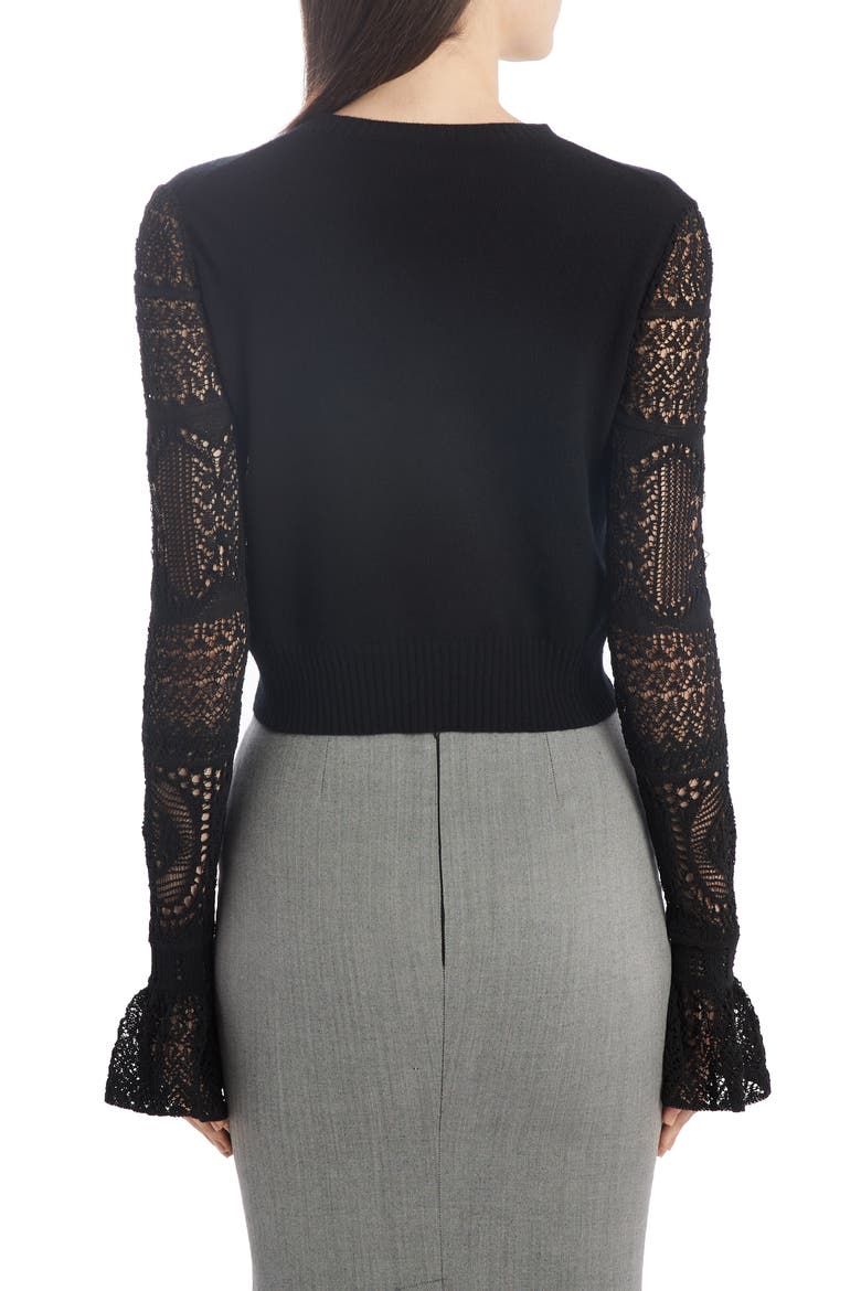 Alexander McQueen Crochet Sleeve Wool Sweater, Alternate, color, BLACK