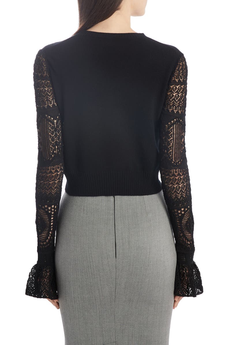McQueen Alexander McQueen Crochet Sleeve Wool Sweater, Alternate, color, 