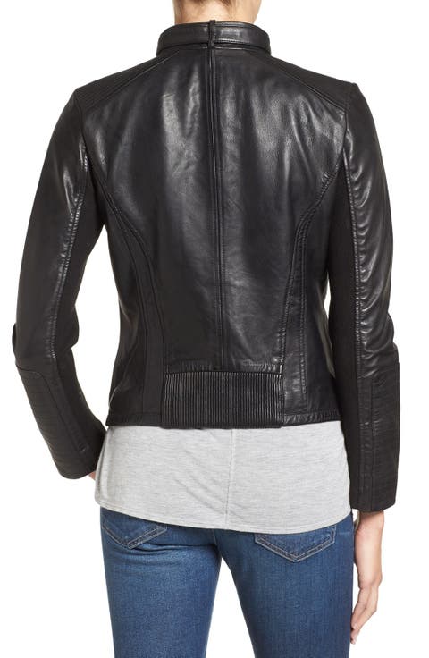 Zip Front Leather Biker Jacket (Regular & Petite)