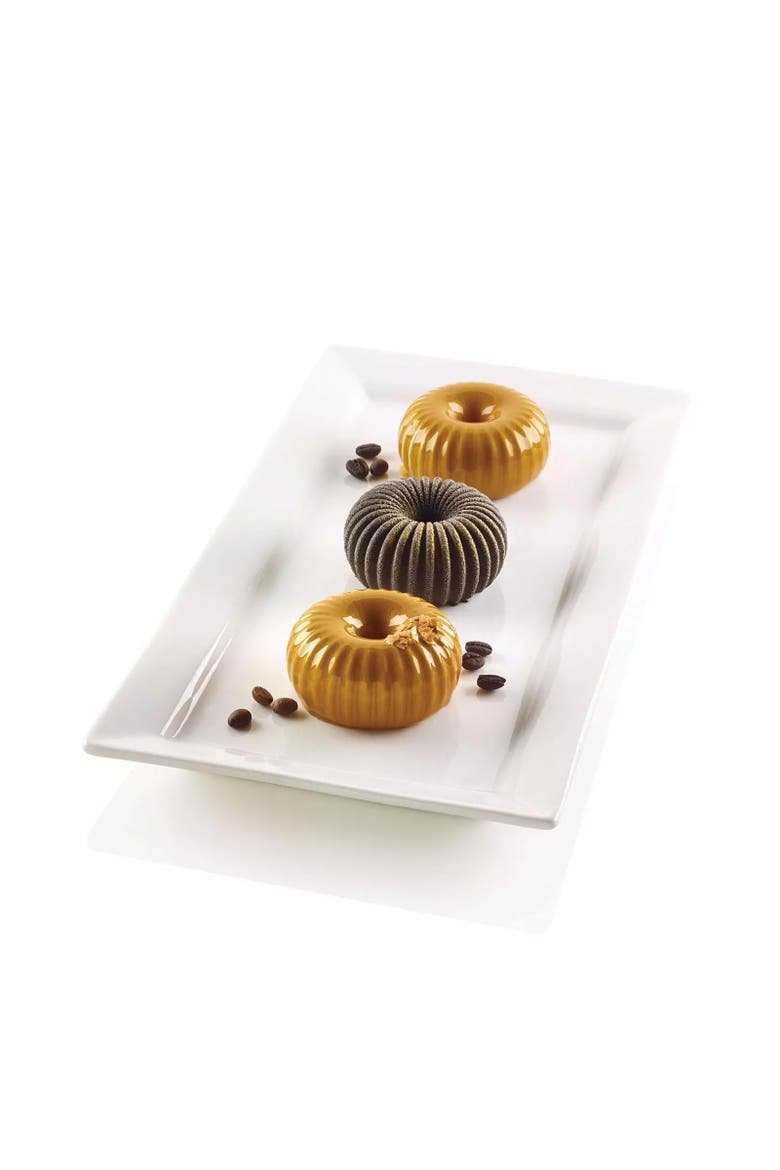 Silikomart Mini Raggio Silicone Mold, Flexible Tray Creates 6 Rounded Desserts or Cakes with Ribbed Detail, Alternate, color, White