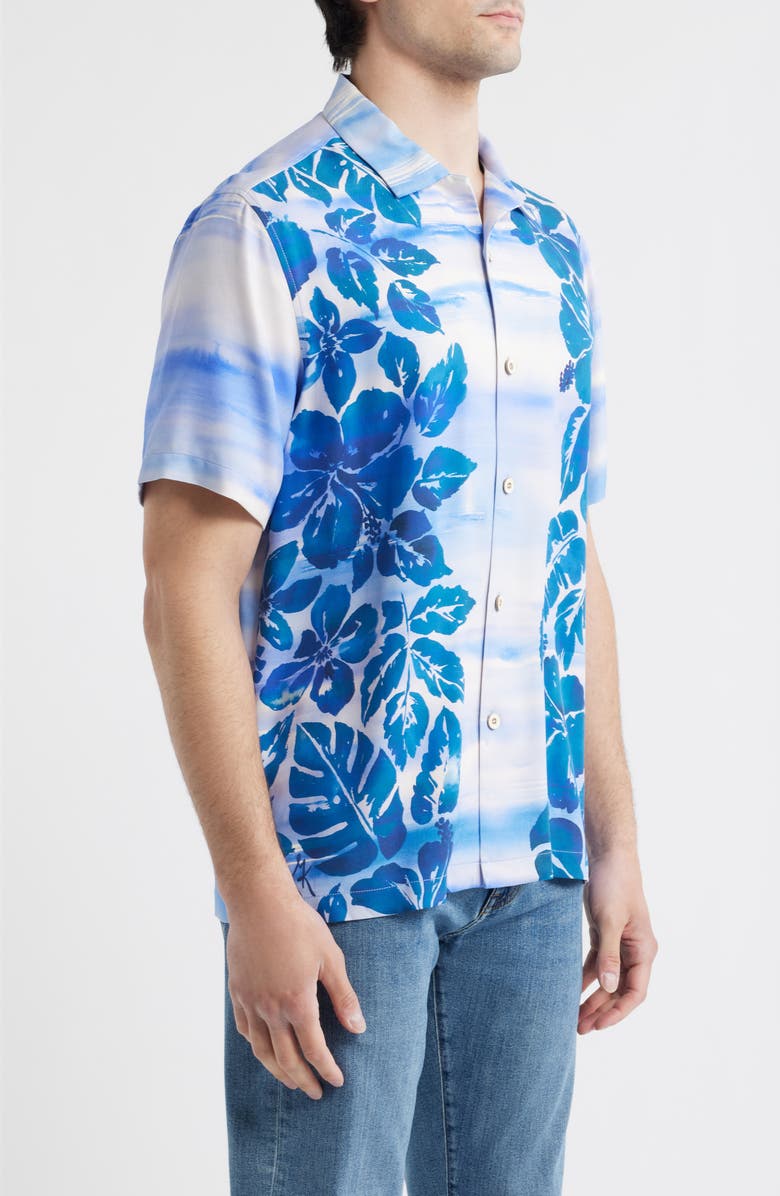 Tommy Bahama Sapphire Shores Floral Silk Camp Shirt, Alternate, color, Dockside Blue