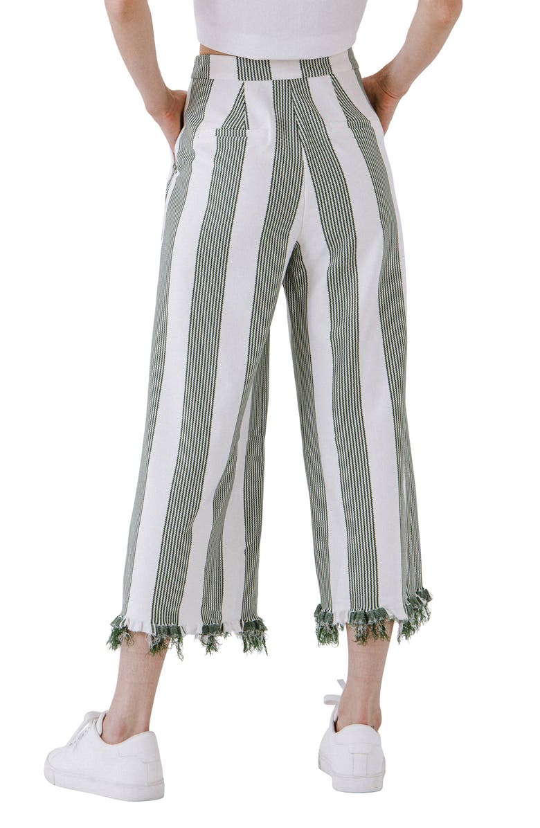 English Factory Stripe Fringe Hem Wide Leg Crop Pants, Alternate, color,