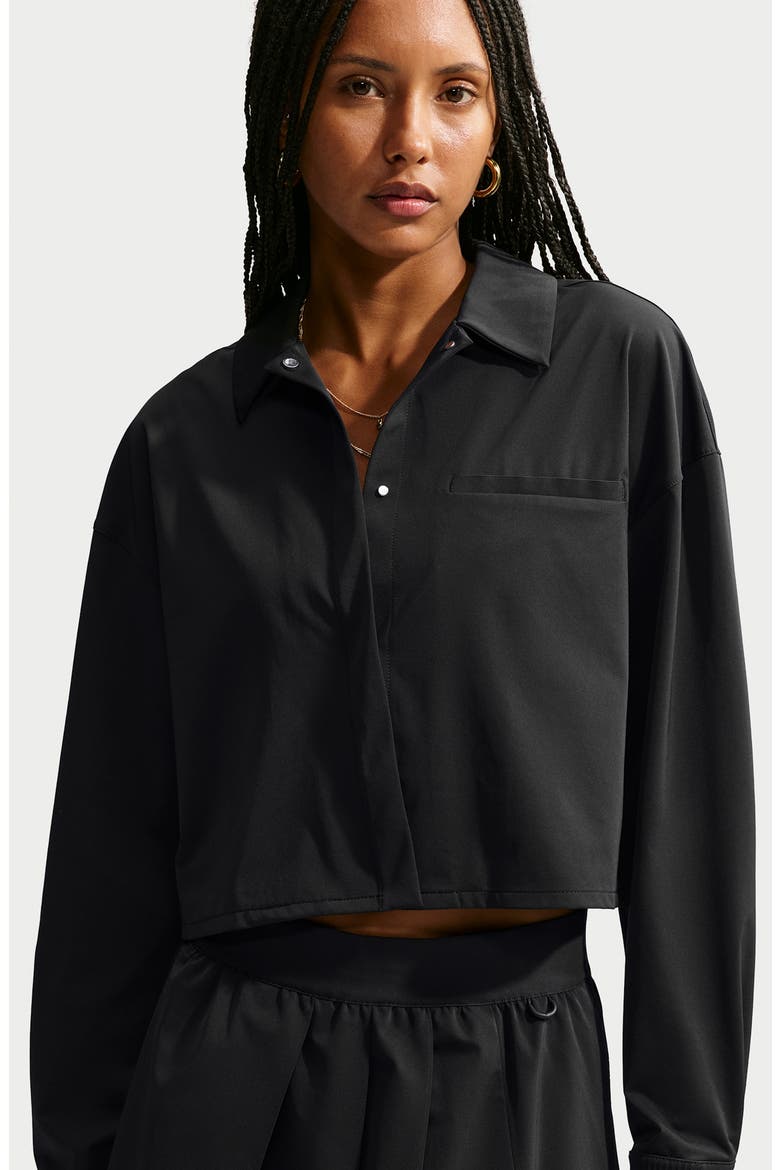PerfectStretch Performance Long Sleeve Cropped Button-Down Shirt, Alternate, color, BLACK/ DARK SMOKE GREY