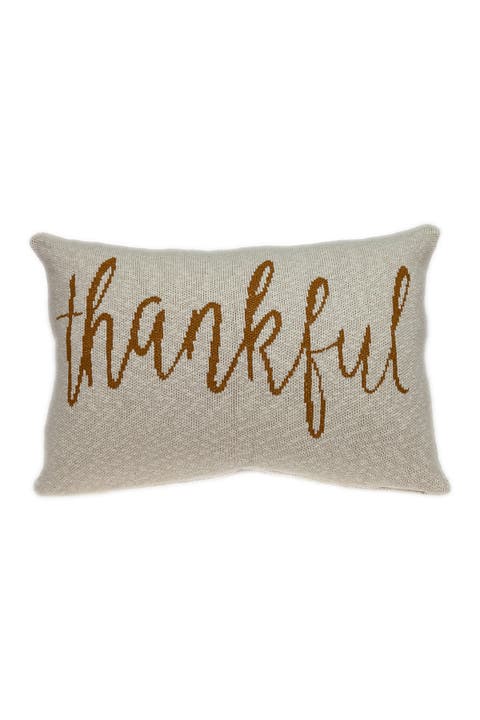 Gold Thankful Transitional Beige Throw Pillow