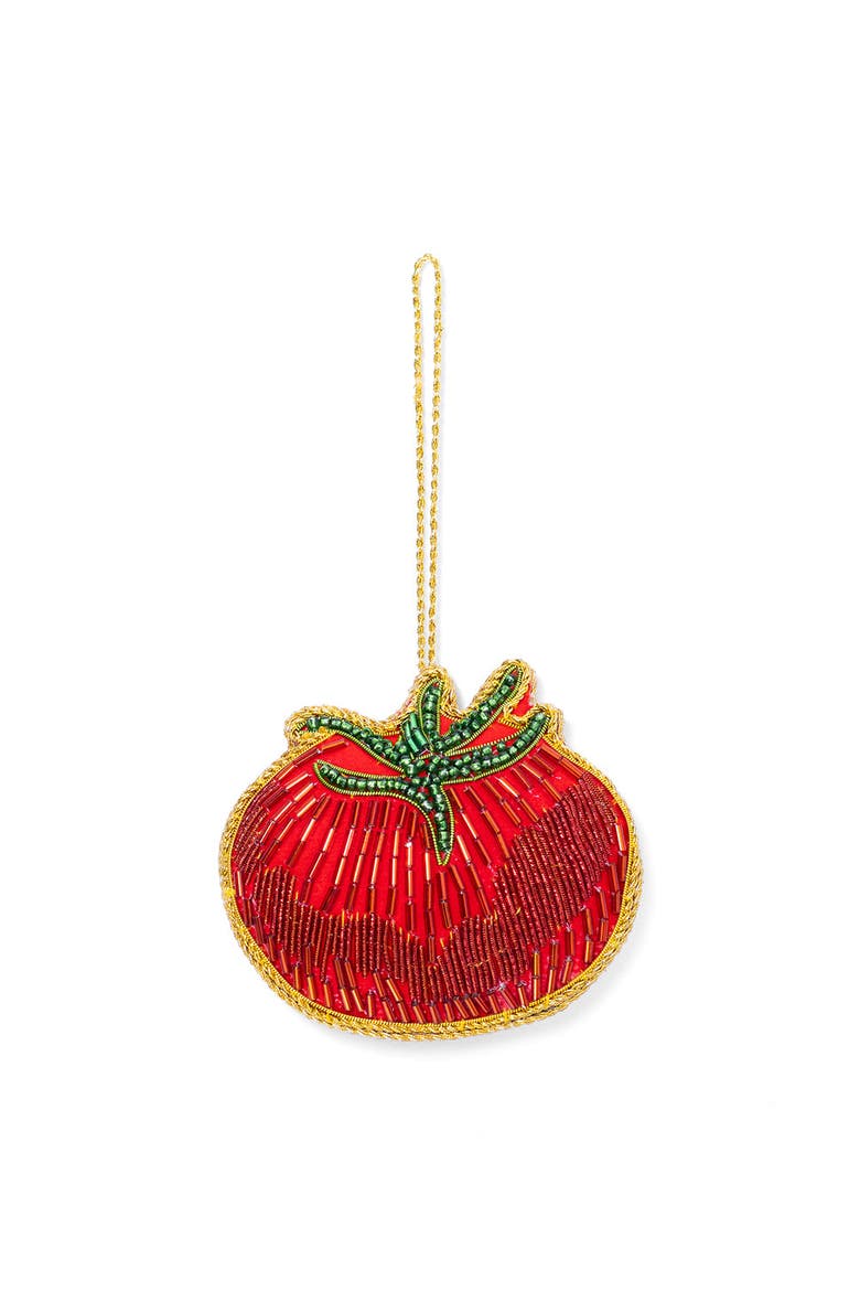 Larissa Plush Tomato Beaded Fabric Ornament - Embroidered, Main, color, Red