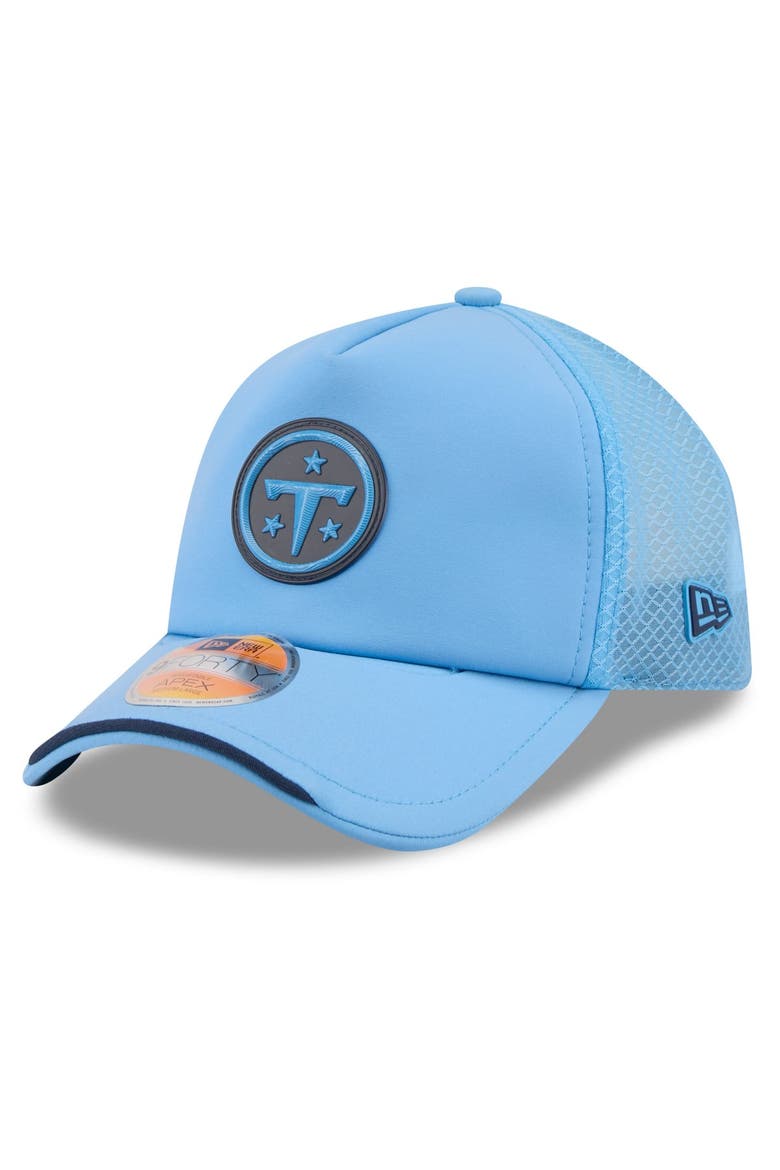 Men's New Era Light Blue Tennessee Titans 2026 Sideline Apex 9FORTY Adjustable Trucker Hat, Main, color, Light Blue