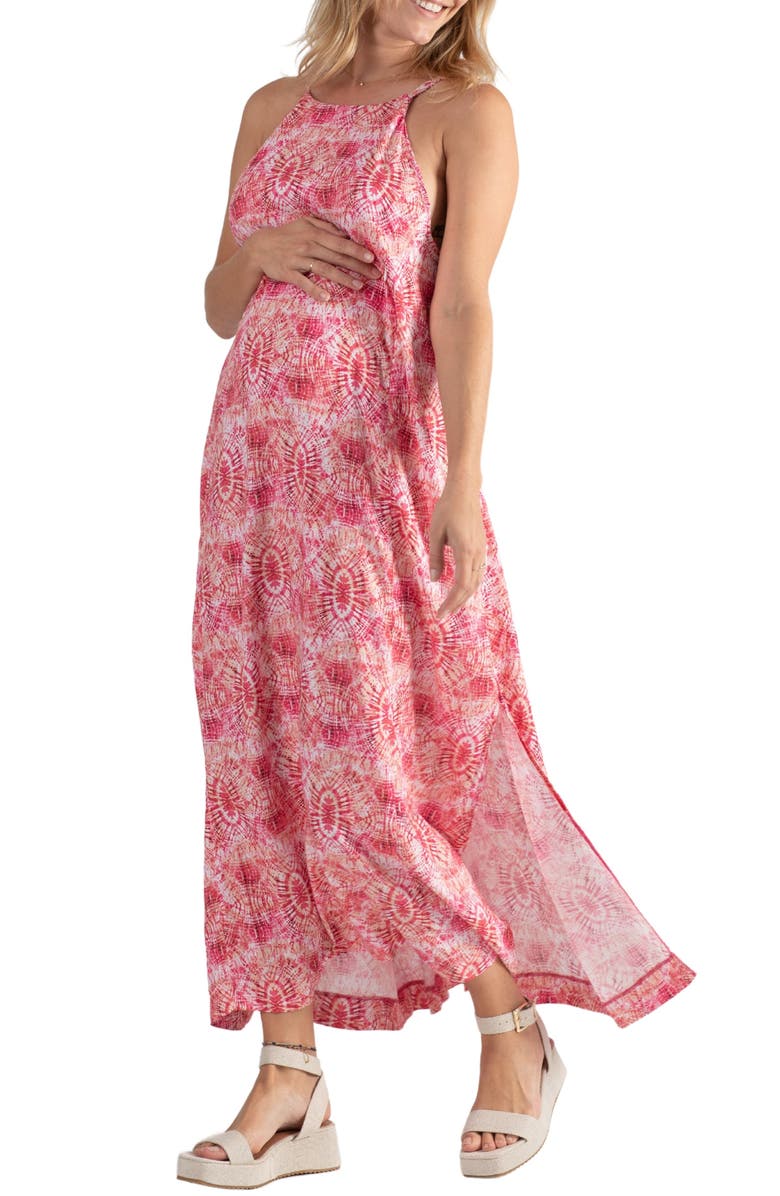Cache Coeur Soleil pregnancy and nursing long dress, Alternate, color, Coral