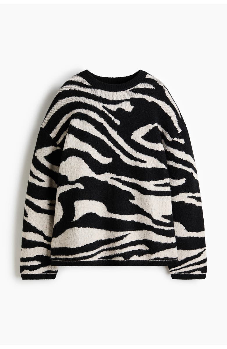 H&M Jacquard-knit Jumper, Main, color, Black/Zebra Print