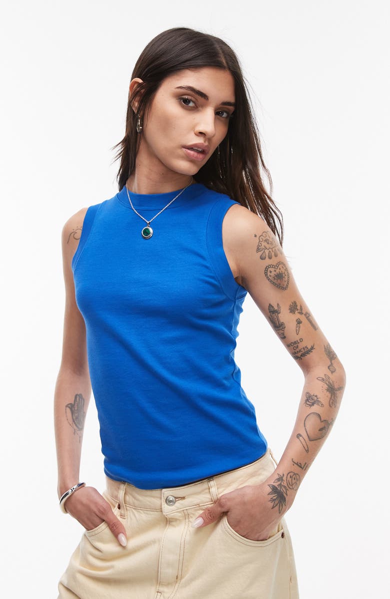 Topshop Stretch Cotton Tank Top, Main, color, 