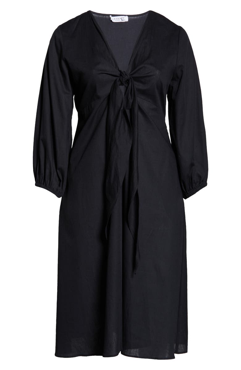 HARSHMAN Novella Knot Front Long Sleeve Midi Dress, Alternate, color, 