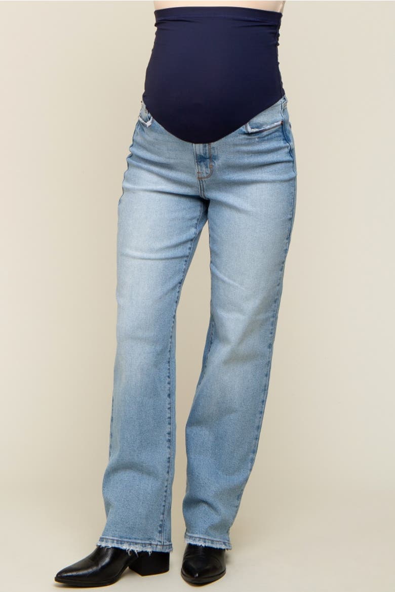 Straight Leg Distressed Hem Maternity Jeans, Main, color, Light Blue