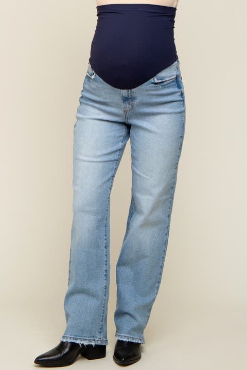 Straight Leg Distressed Hem Maternity Jeans