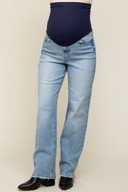 PinkBlush Straight Leg Distressed Hem Maternity Jeans
