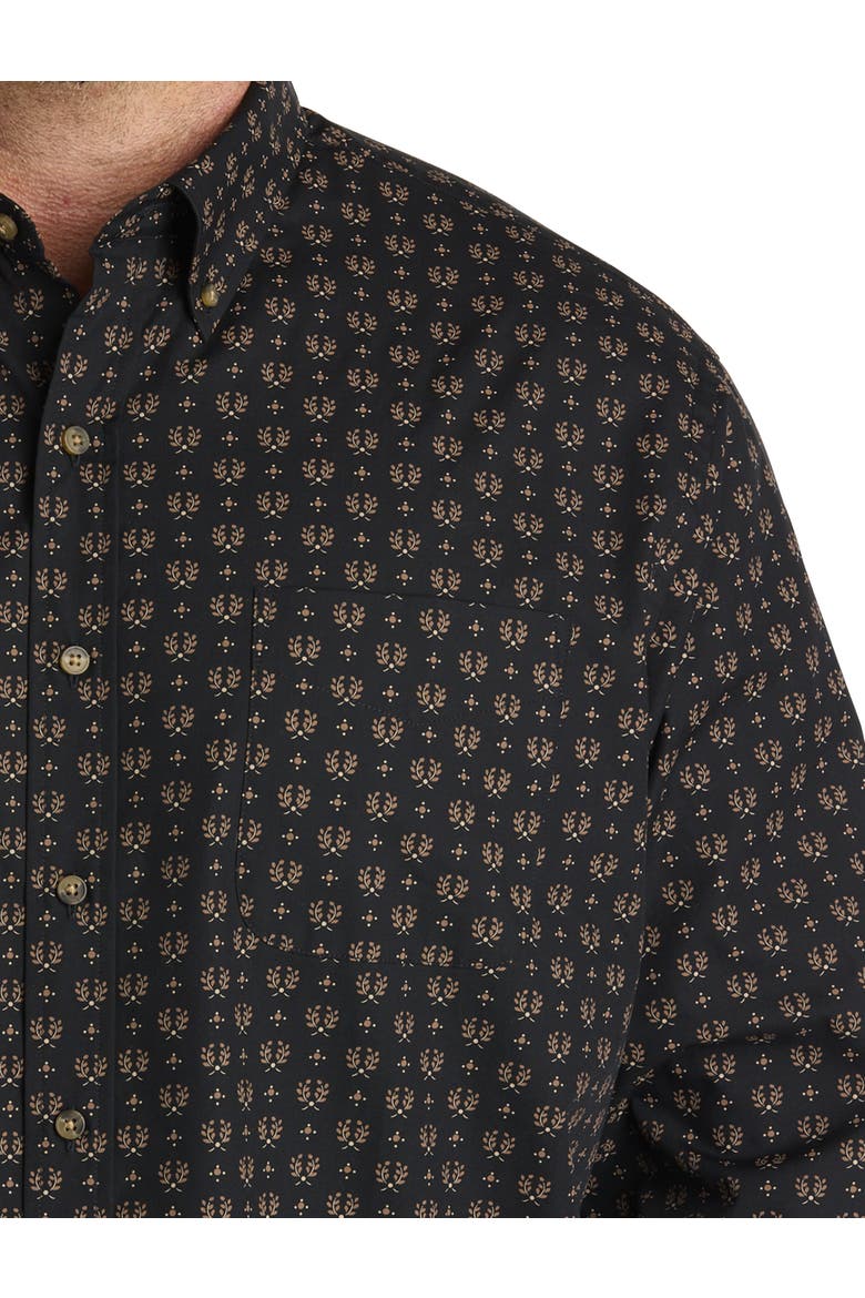 Big & Tall Easy-Care Leaf Print Sport Shirt, Alternate, color, BLACK