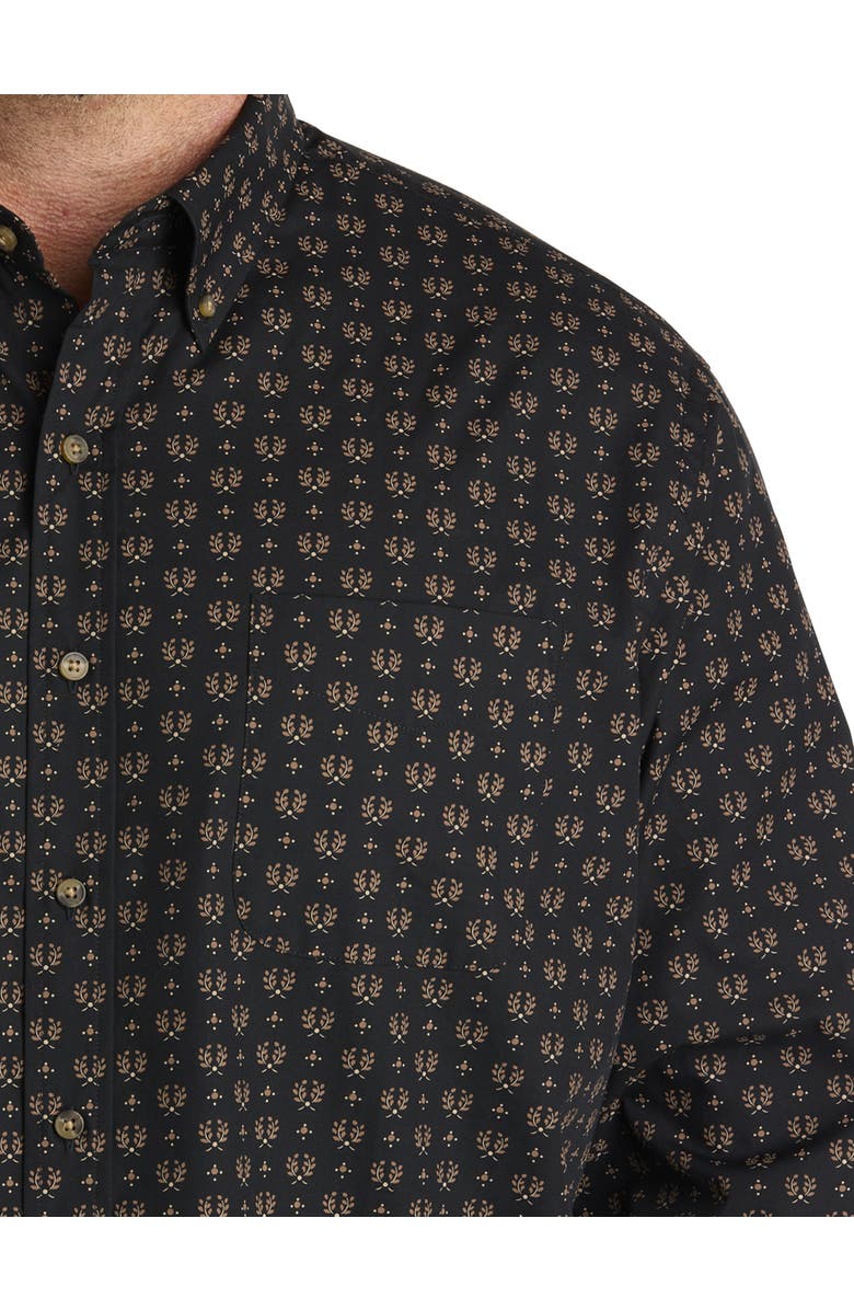 Harbor Bay by DXL Big & Tall Easy-Care Leaf Print Sport Shirt, Alternate, color, Black