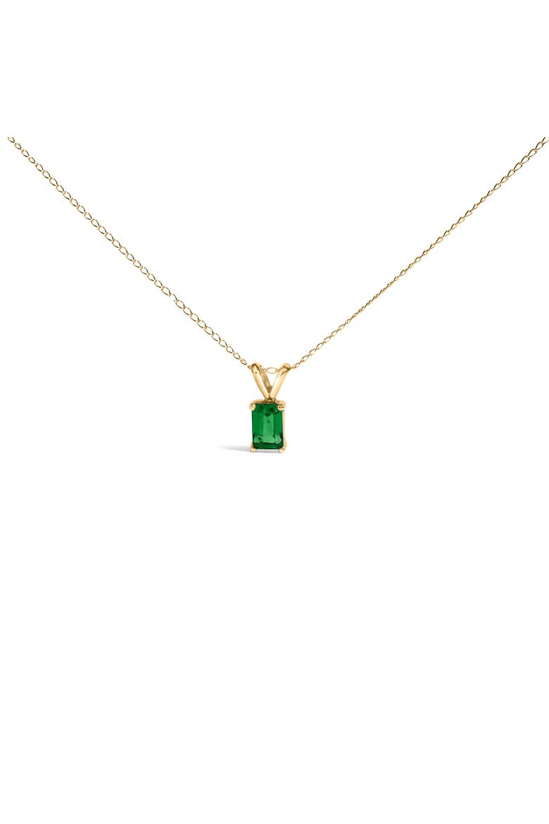 14K Gold 6x4MM Emerald Cut Gemstone Solitaire Pendant Necklace, Main, color, Green Emerald | Yellow