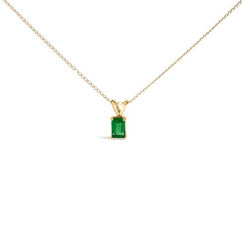 14K Gold 6x4MM Emerald Cut Gemstone Solitaire Pendant Necklace