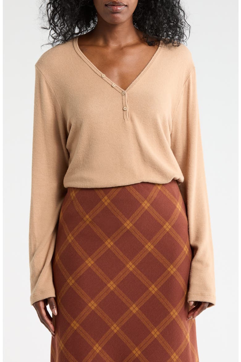 Rib Knit V-Neck Top, Main, color, DARK KHAKI