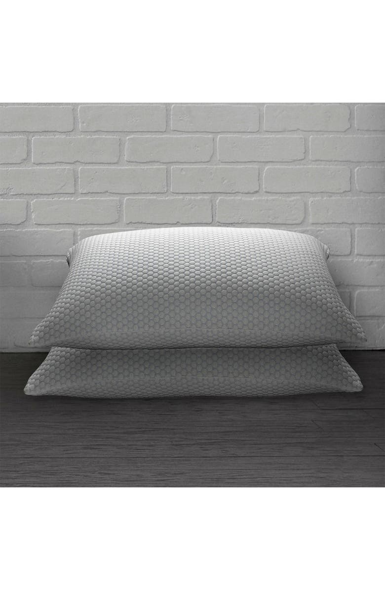 ELLA JAYNE HOME Cool N' Comfort Medium Density Gel Fiber Pillow with CoolMax Technology, for All Sleep Positions, Set of 2, Main, color, Blue/White
