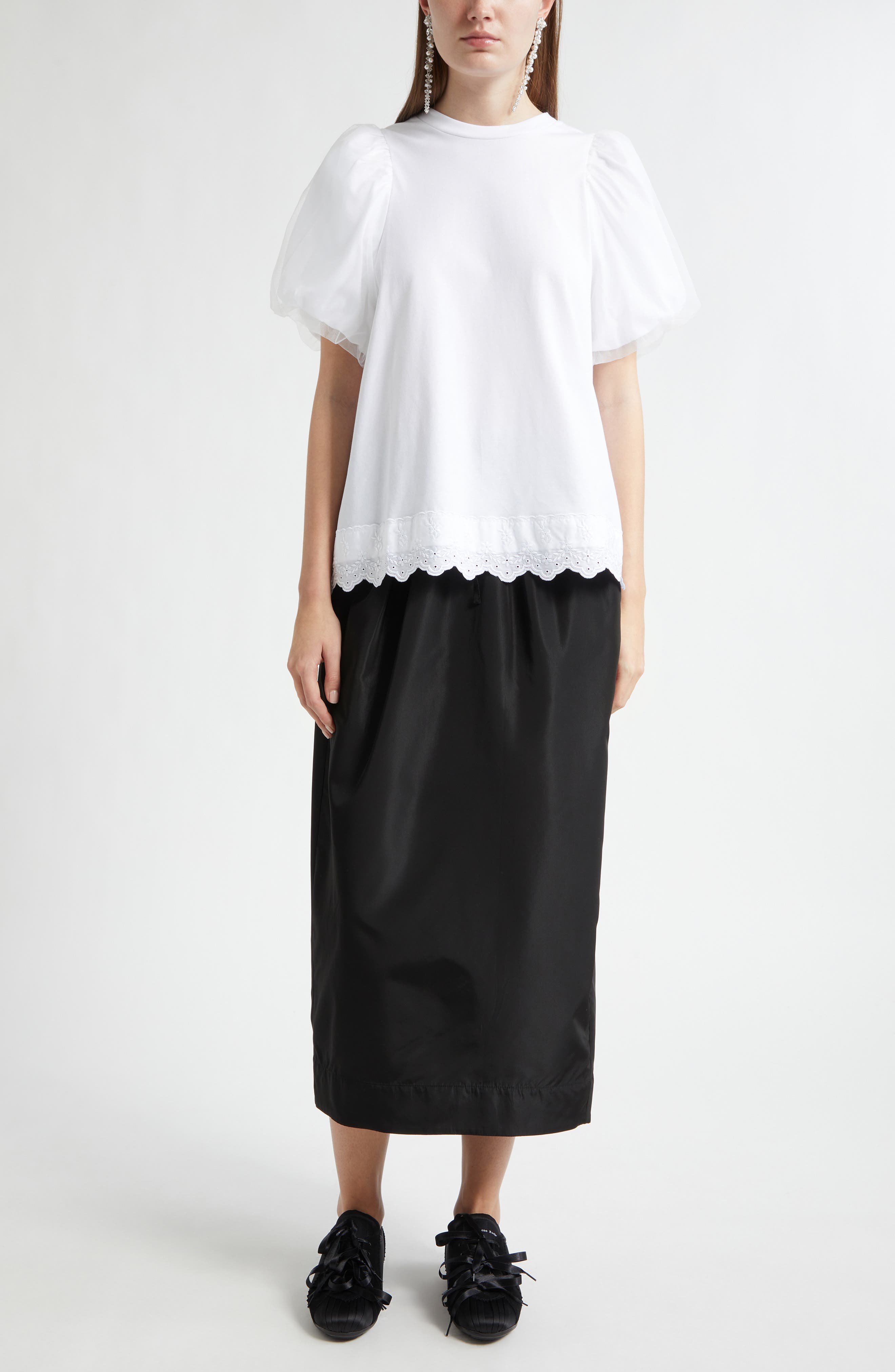 Eyelet Trim Puff Sleeve Knit Top - image 2