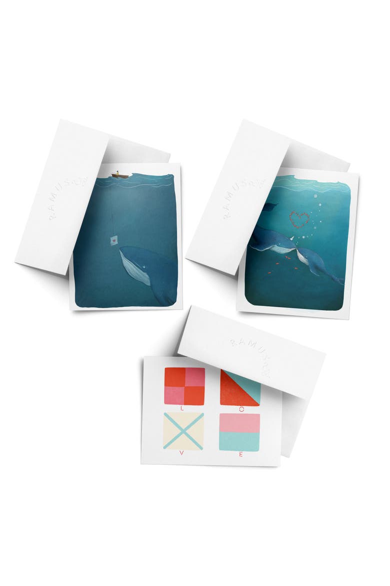 Love/Valentine's Assorted Greeting Card Pack (3ct) "Love Note Whale, Whales, LOVE Nautical Flags", Main, color, Multi-Pack